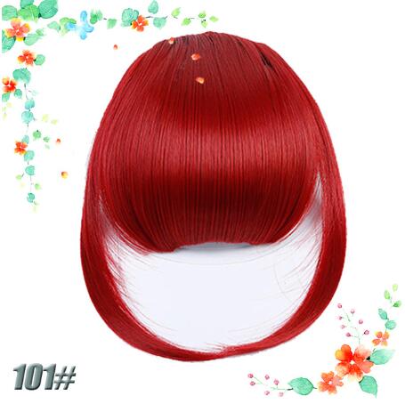Red clip-in bangs hair extension, style 101#, face framing fringe.