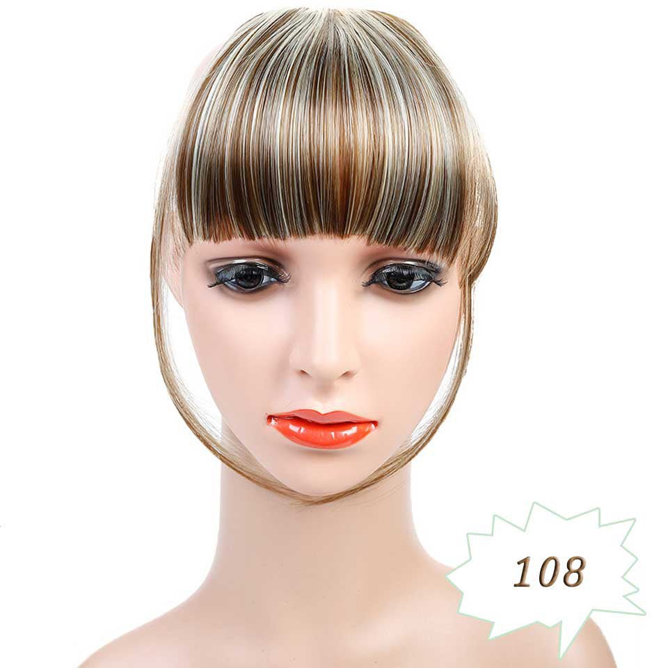 Blonde and brown clip-in fringe hair extension bangs.