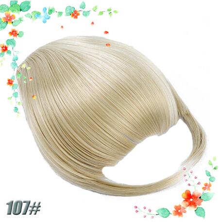 Blonde clip-in fringe hair extension.