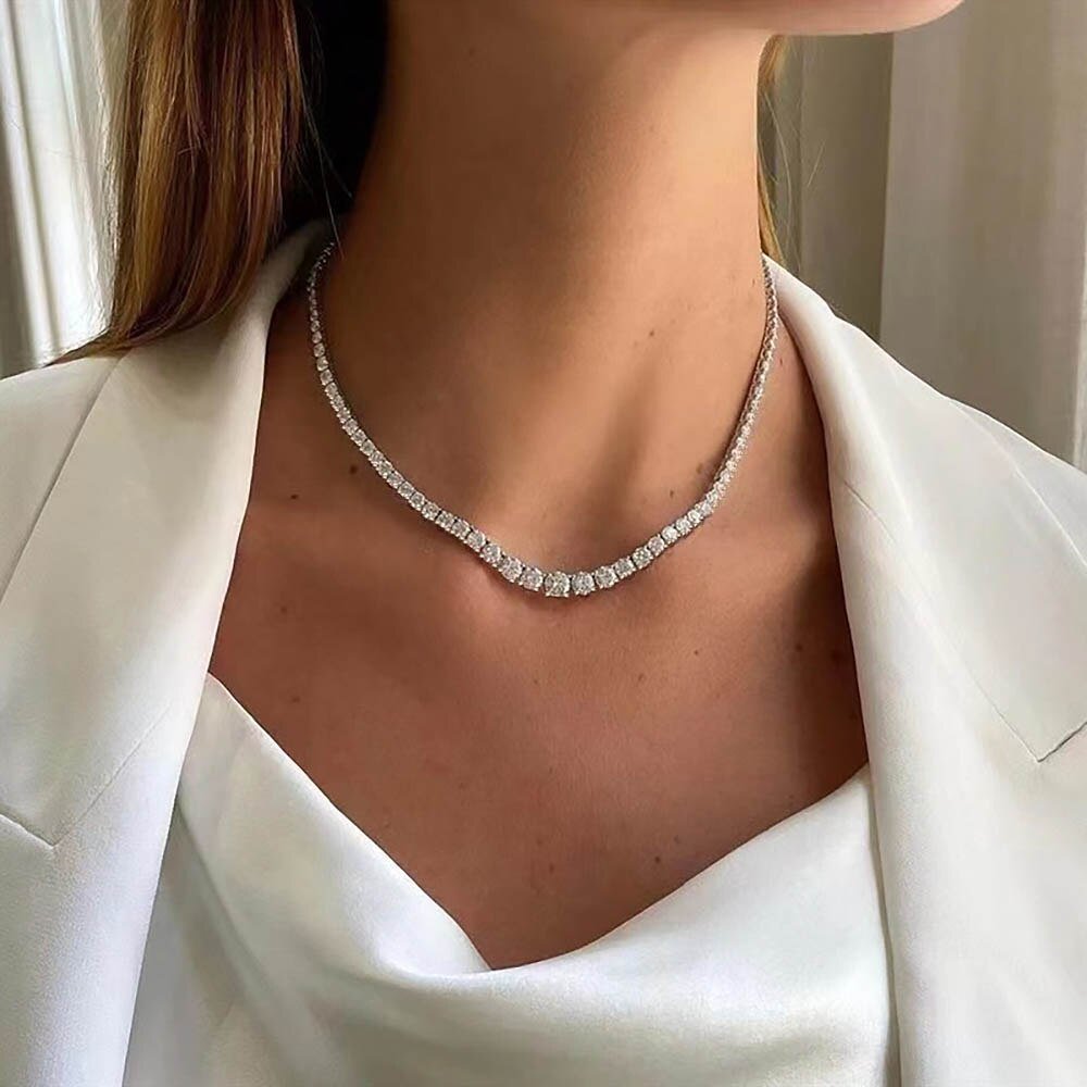925 Sterling Silver Tennis Chain Necklace | Moissanite Tennis Necklace - Getmgirlzworld Shop