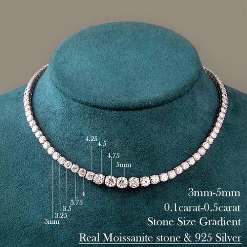 925 Sterling Silver Tennis Chain Necklace | Moissanite Tennis Necklace - Getmgirlzworld Shop