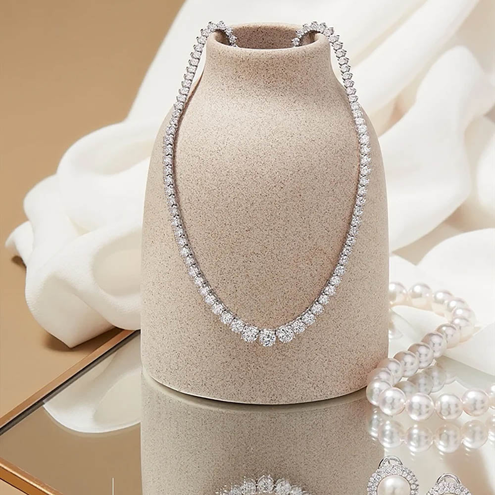 925 Sterling Silver Tennis Chain Necklace | Moissanite Tennis Necklace - Getmgirlzworld Shop
