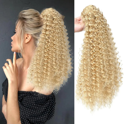 Long Afro Curly Drawstring Ponytail Synthetic Puffy Kinky Curly