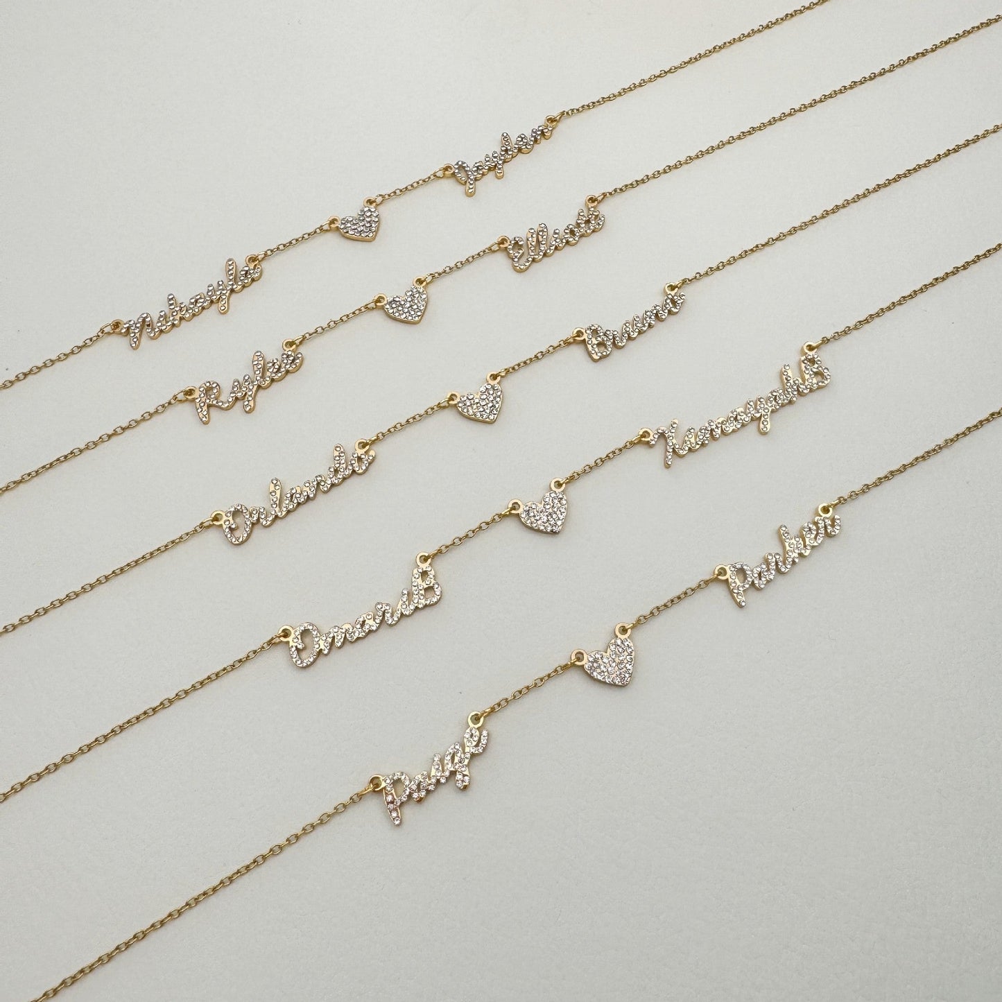 Customized DIY Diamond Inlaid Multi Name Necklace Stainless Steel Chain Heart Charming Choker Customized Necklace Jewelry - Getmgirlzworld Shop