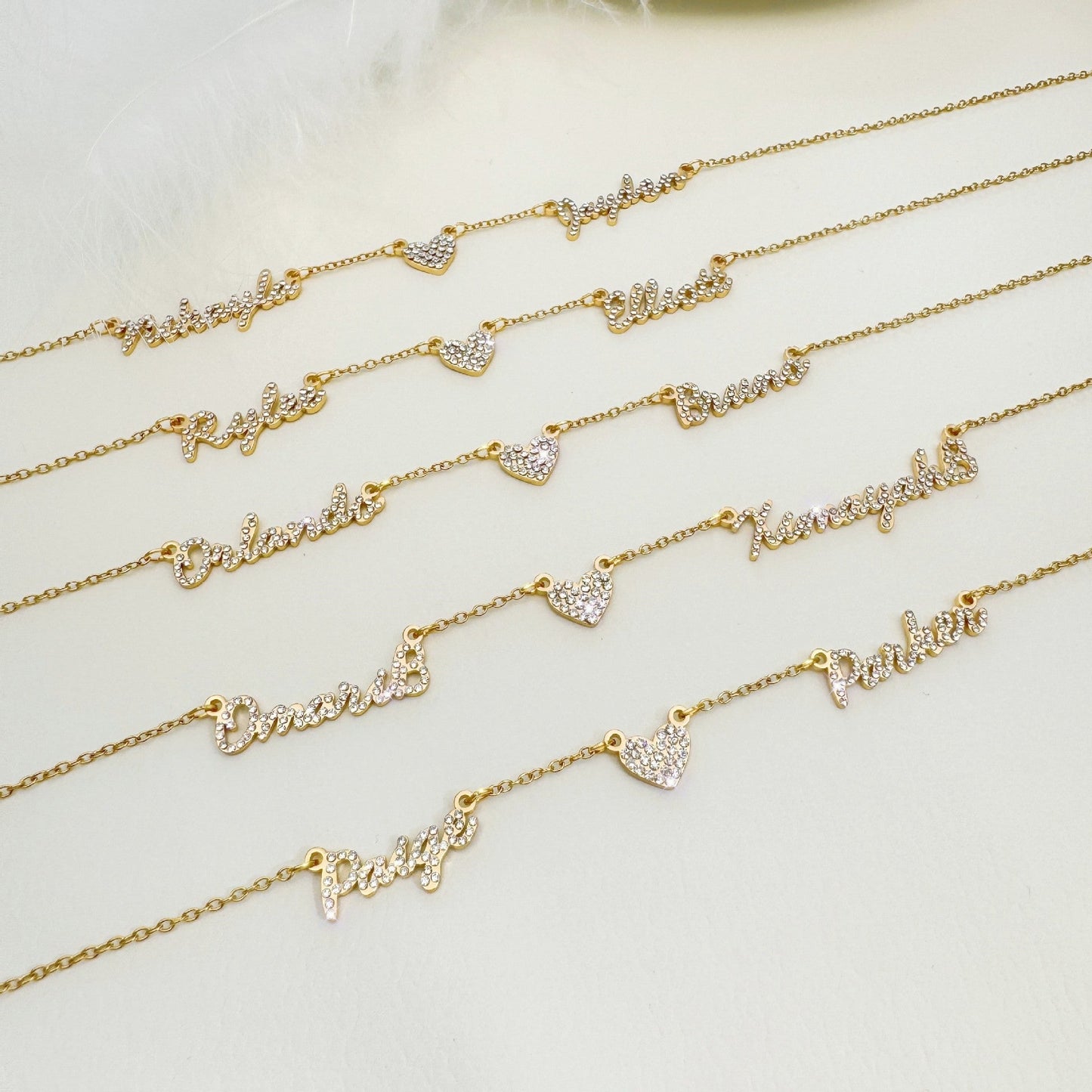 Customized DIY Diamond Inlaid Multi Name Necklace Stainless Steel Chain Heart Charming Choker Customized Necklace Jewelry - Getmgirlzworld Shop