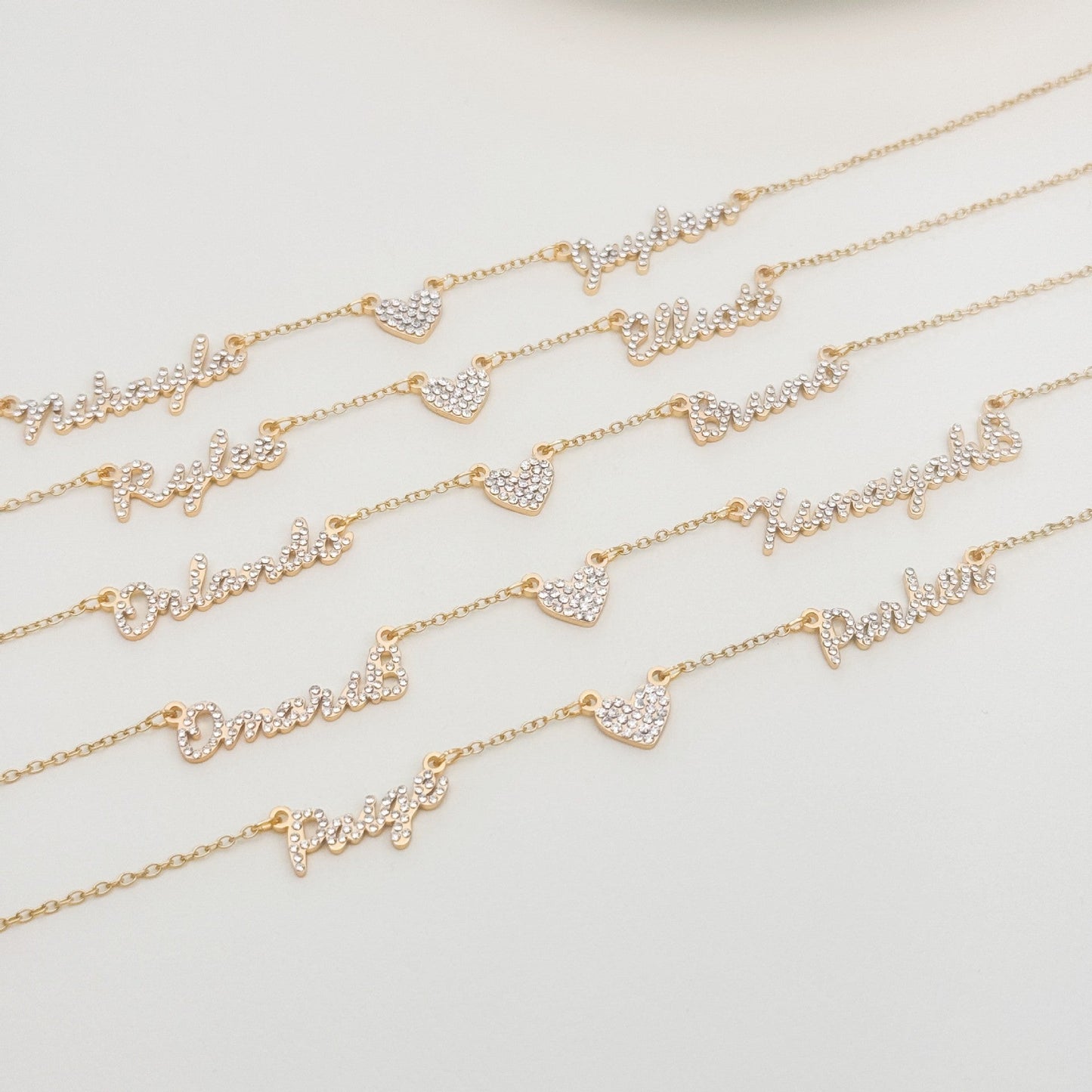 Customized DIY Diamond Inlaid Multi Name Necklace Stainless Steel Chain Heart Charming Choker Customized Necklace Jewelry - Getmgirlzworld Shop