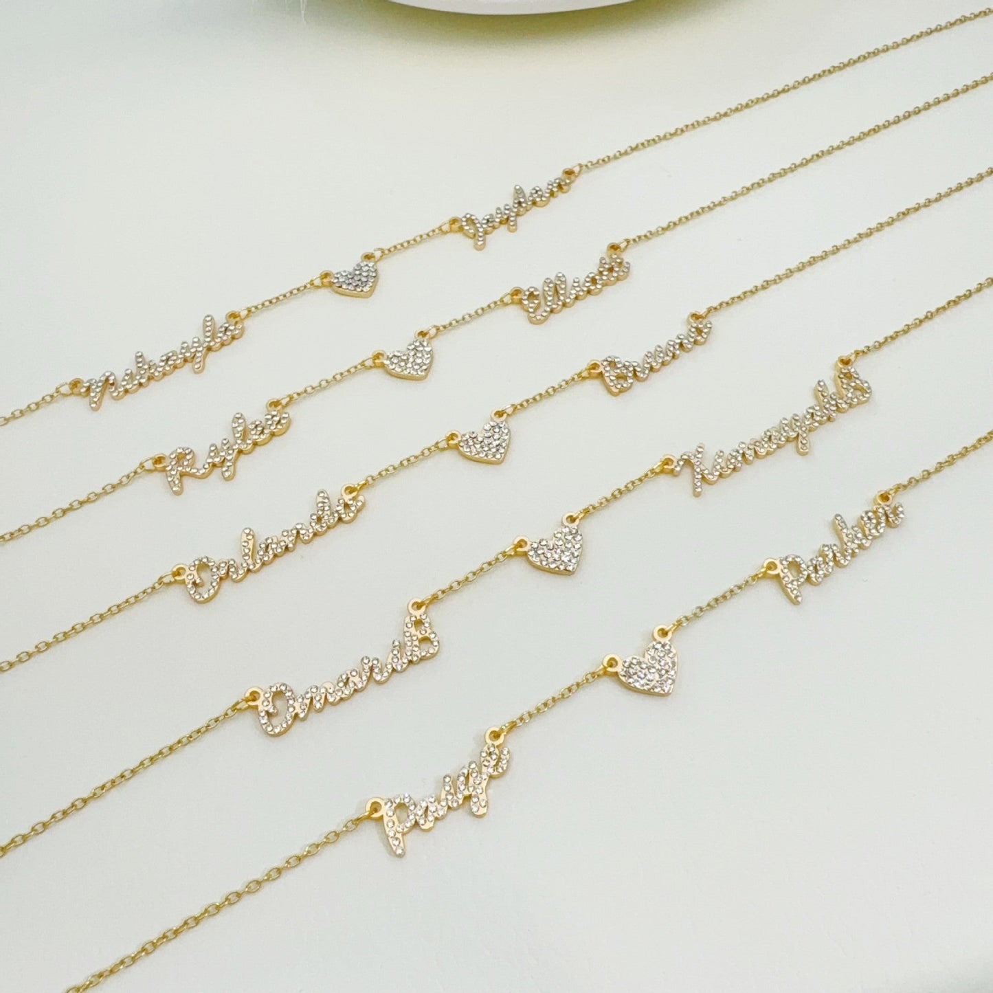 Customized DIY Diamond Inlaid Multi Name Necklace Stainless Steel Chain Heart Charming Choker Customized Necklace Jewelry - Getmgirlzworld Shop