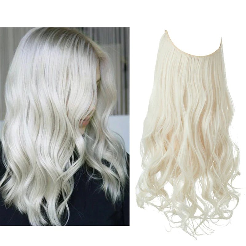Blonde halo hair extension, long and curly. High-temperature fiber, invisible wire.