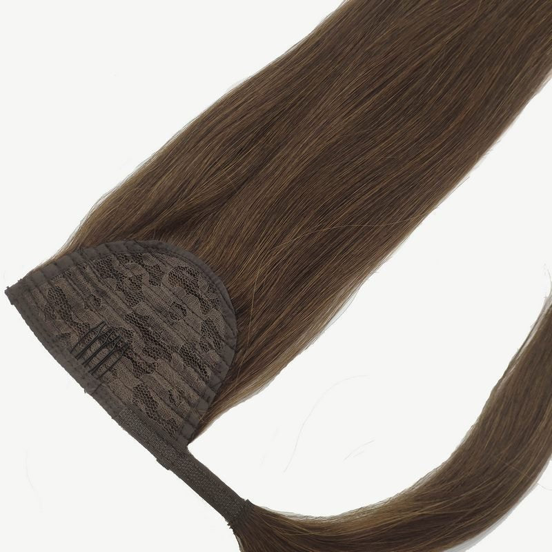Brown velcro ponytail hair extension.