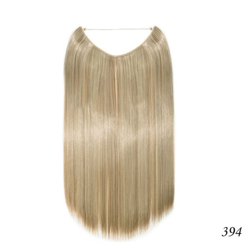 20-inch blonde halo hair extension with invisible wire for easy, no-clip application.