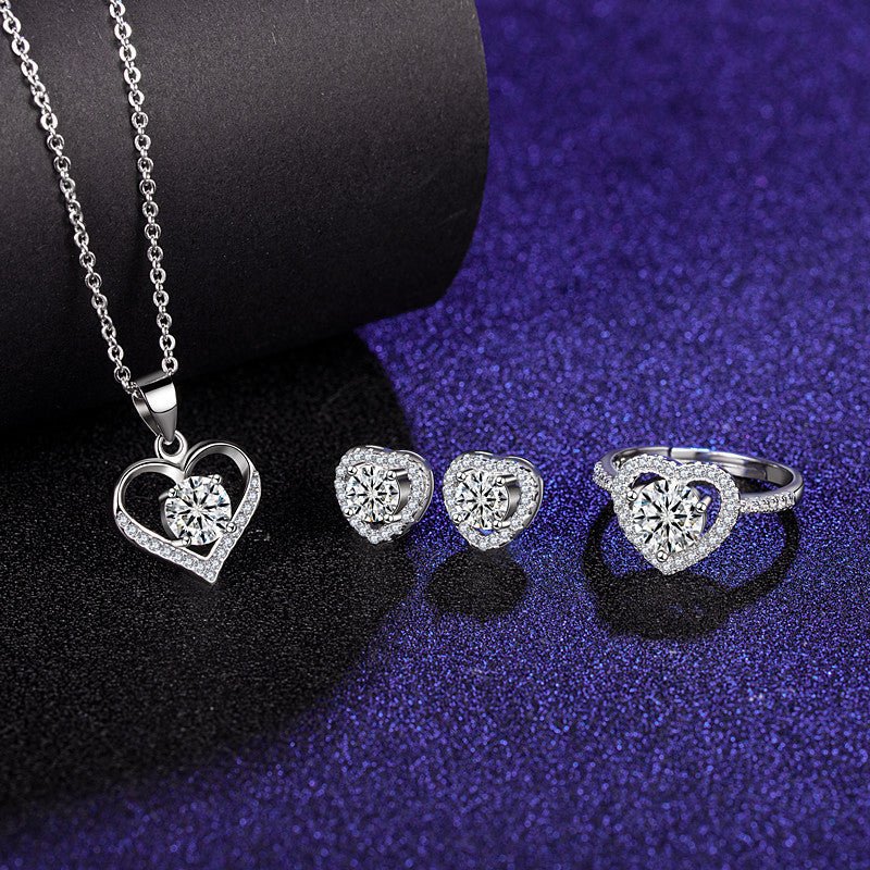 Six Claw Moissanite Ring Stud Necklace Women's Jewelry Set - Getmgirlzworld Shop