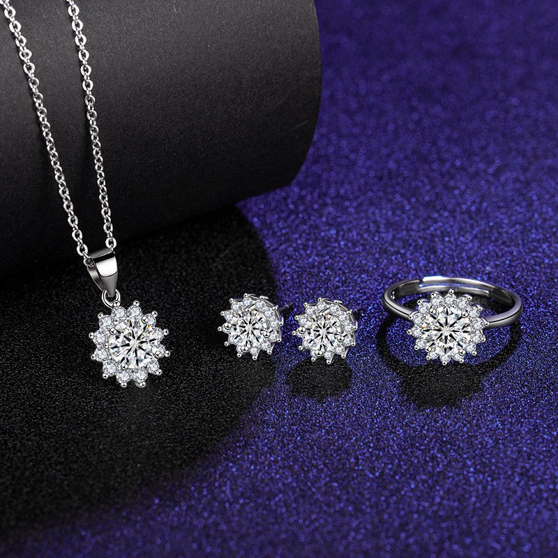 Six Claw Moissanite Ring Stud Necklace Women's Jewelry Set - Getmgirlzworld Shop