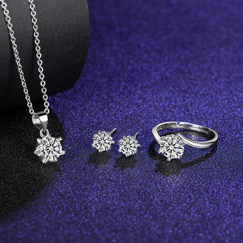 Six Claw Moissanite Ring Stud Necklace Women's Jewelry Set - Getmgirlzworld Shop
