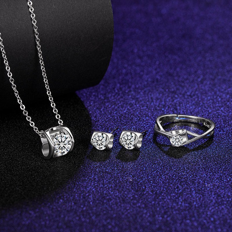 Six Claw Moissanite Ring Stud Necklace Women's Jewelry Set - Getmgirlzworld Shop