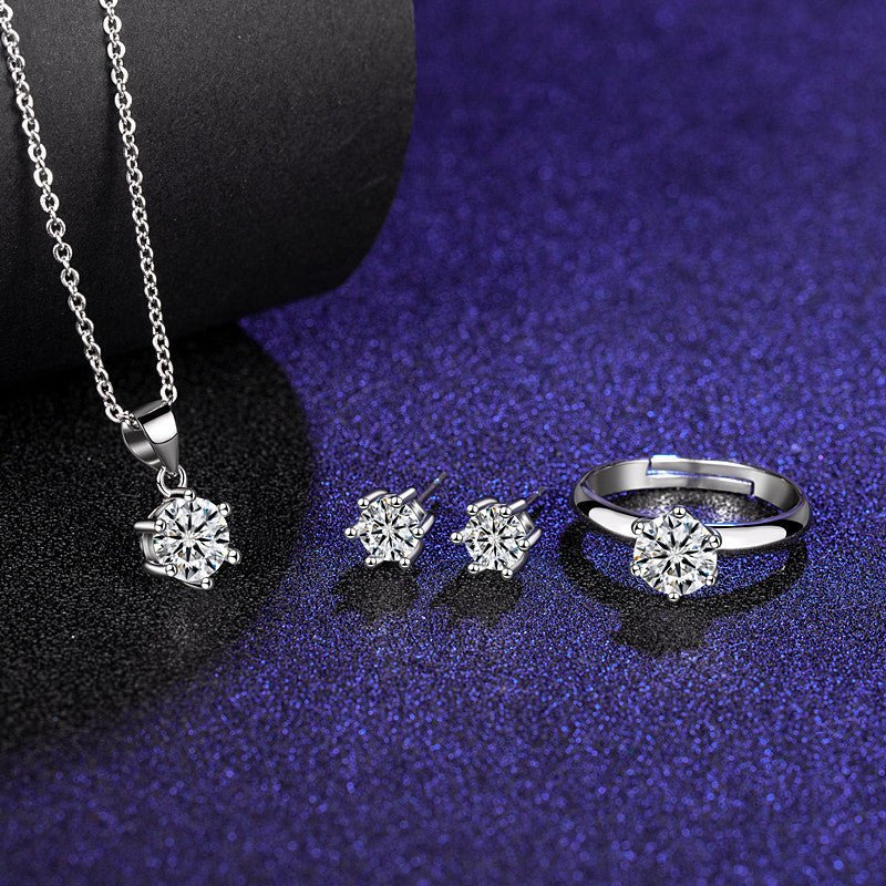 Six Claw Moissanite Ring Stud Necklace Women's Jewelry Set - Getmgirlzworld Shop