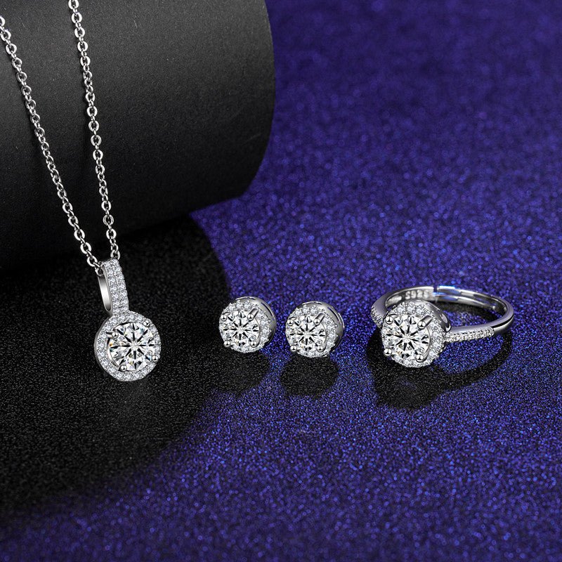 Six Claw Moissanite Ring Stud Necklace Women's Jewelry Set - Getmgirlzworld Shop