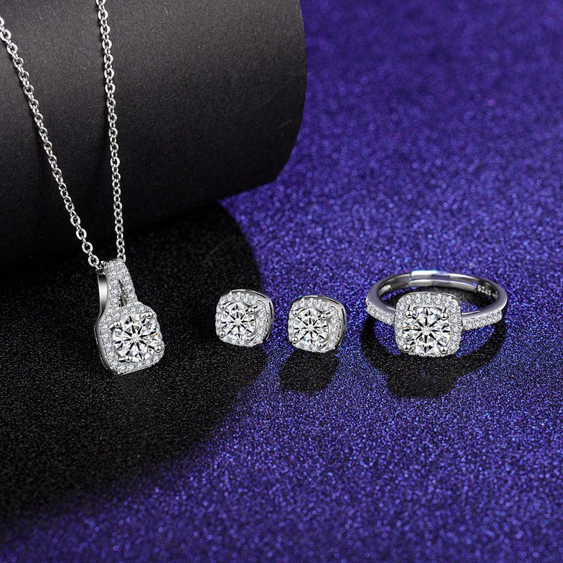 Six Claw Moissanite Ring Stud Necklace Women's Jewelry Set - Getmgirlzworld Shop