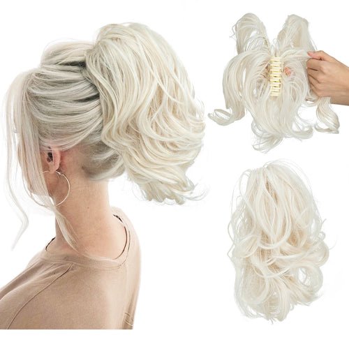 Blonde claw clip ponytail hair extension hairpiece.