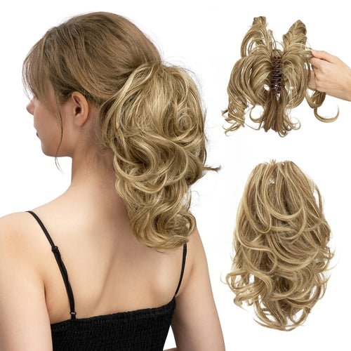 Blonde curly claw clip ponytail hair extension hairpiece for women