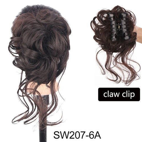 Brown curly claw clip hair bun extension.