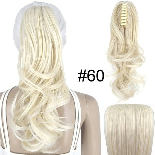 Blonde wavy claw clip ponytail hair extension #60, 14 inch synthetic hairpiece.