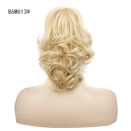 Blonde curly synthetic claw clip ponytail hair extension.