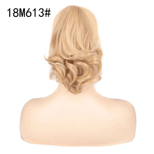 Blonde claw clip ponytail hair extension, short and curly style.