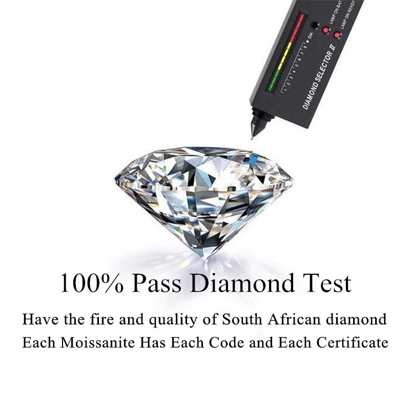 Moissanite gemstone being tested with a diamond selector tool to verify authenticity.