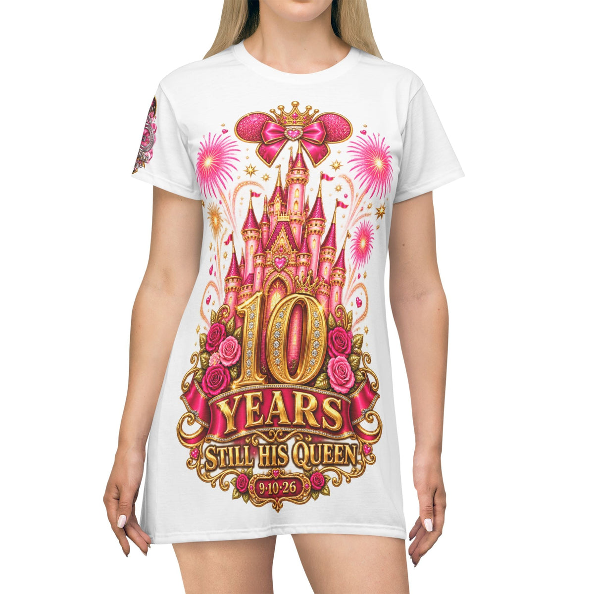 10 Years Still His Queen T-Shirt Dress — Personalized Anniversary Castle Design - Getmgirlzworld Shop
