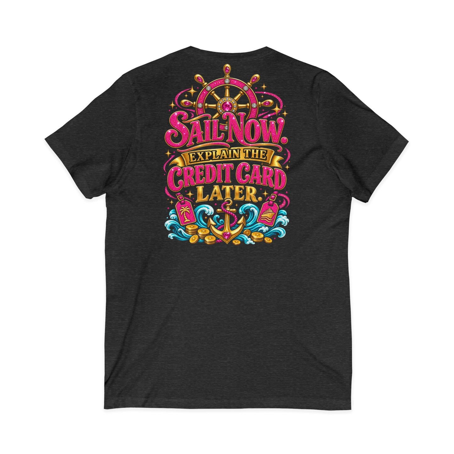 Cruise Vacation V-Neck Tee — "Girl Math" & "Sail Now" Graphic Shirt