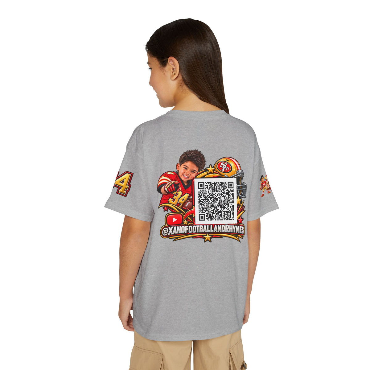 Youth Football Kid's T Shirt — "Xano #34: Heart of a Champion" Kids Tee