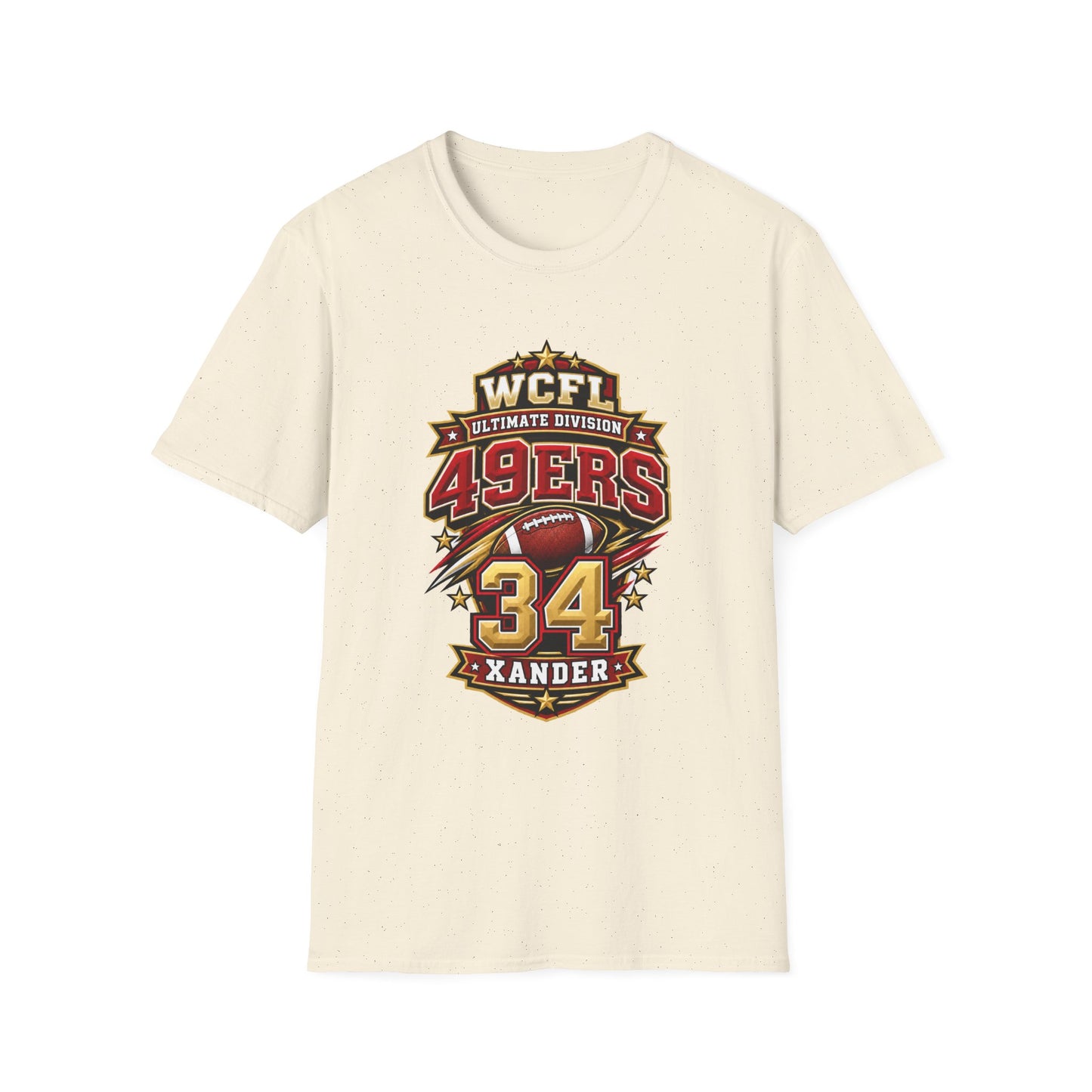 49ers WCFL Football Tee — Ultimate Division Jersey Shirt (Number 34 Xander)