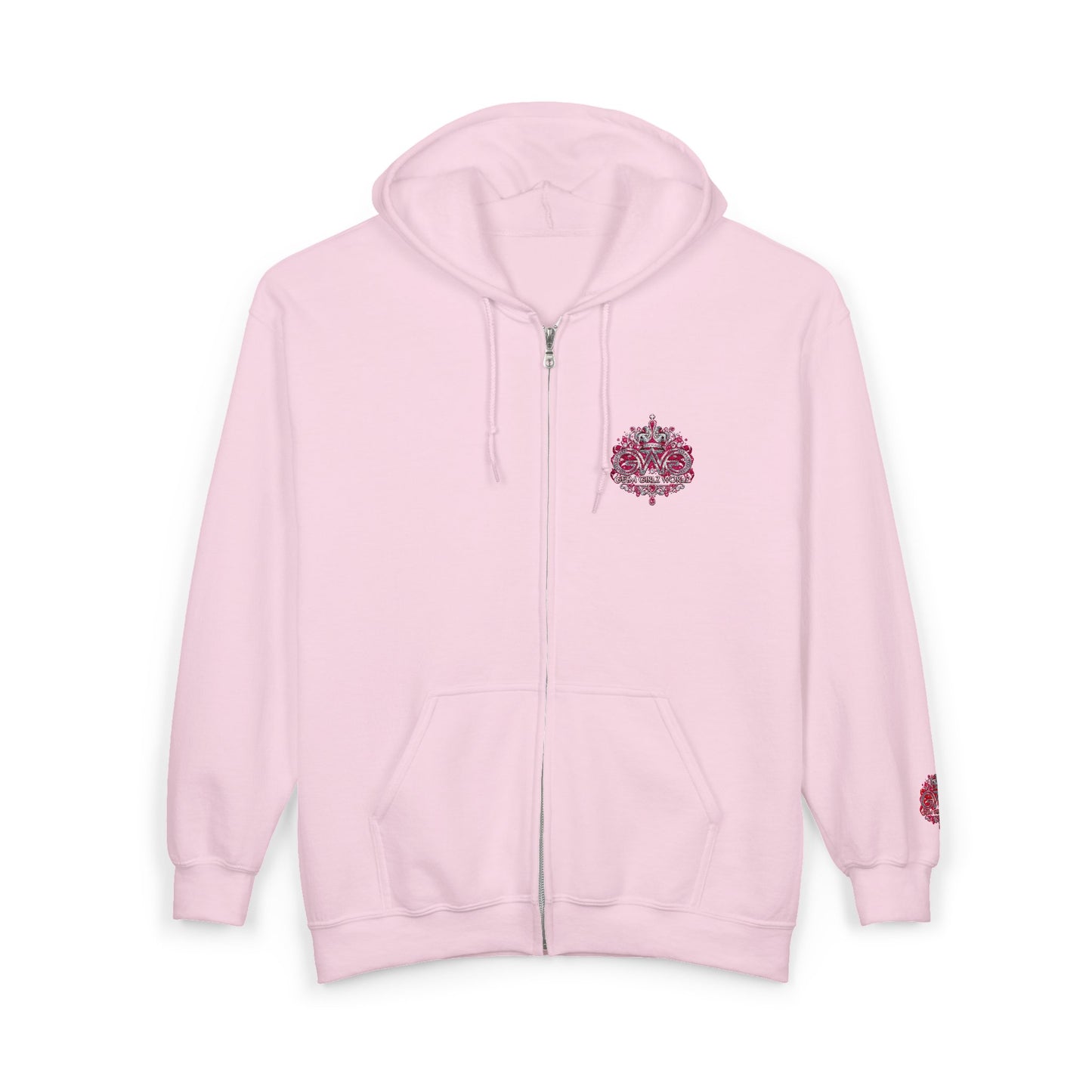 Zip Hoodie with Pink Floral Mandala Chest Design