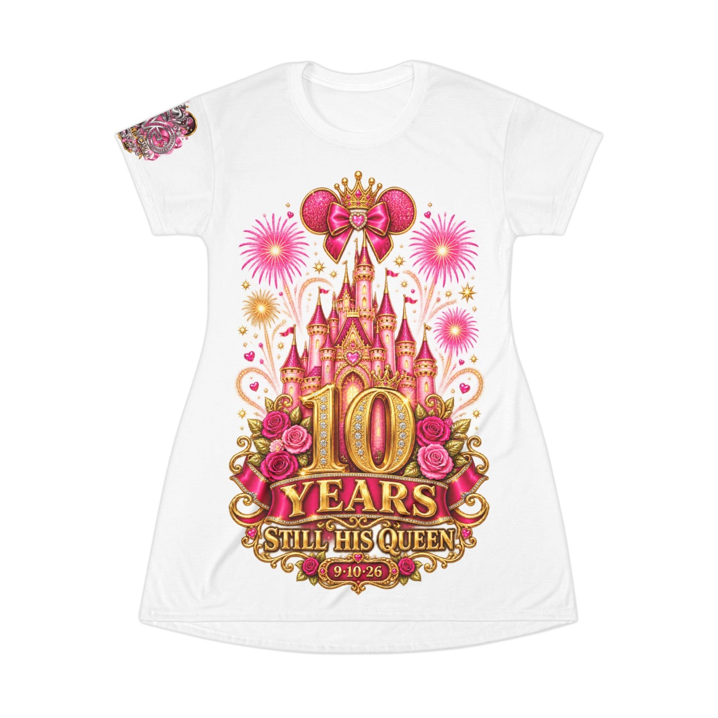 10 Years Still His Queen T-Shirt Dress — Personalized Anniversary Castle Design