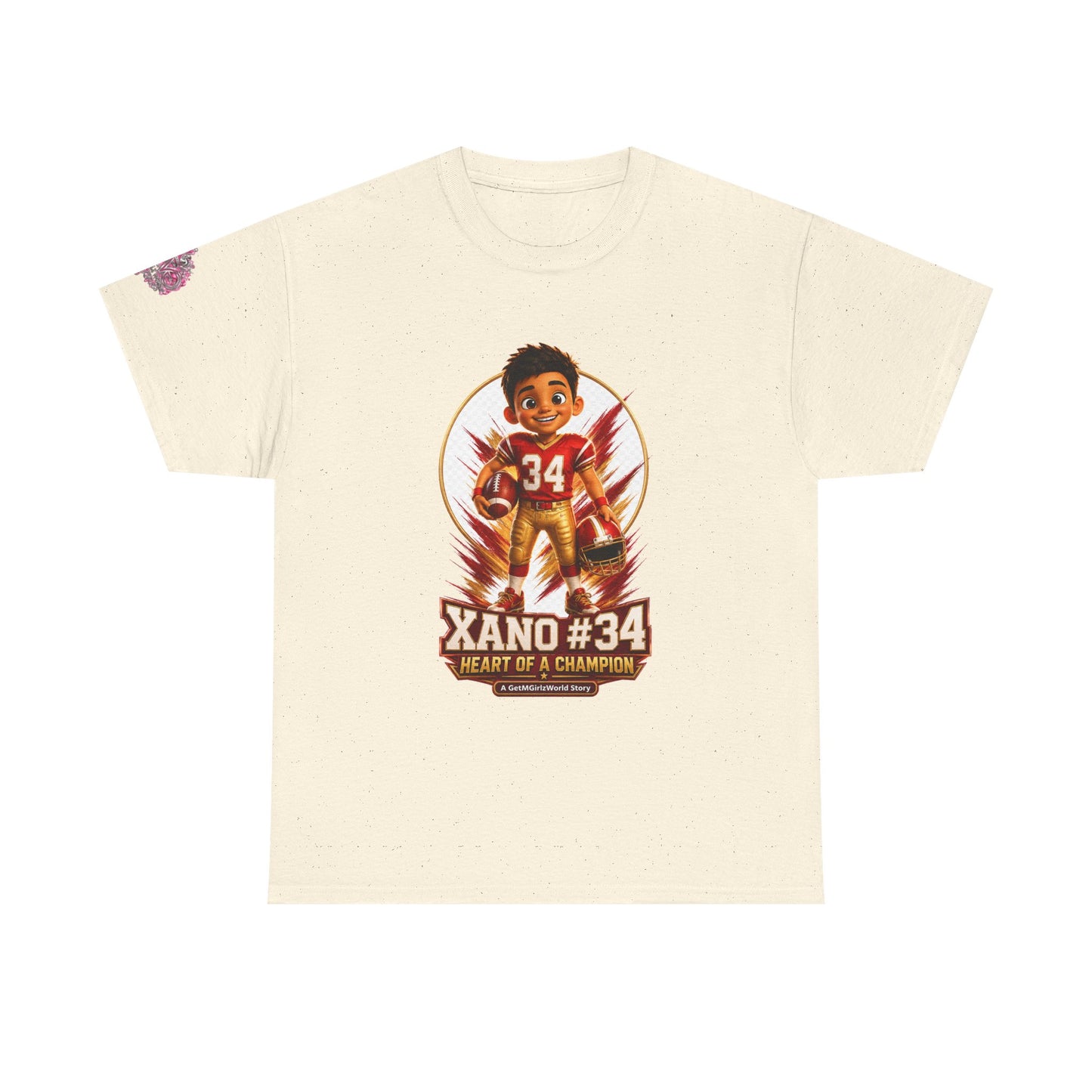 Kids Cartoon Football Tee — “Xano #34: Heart of a Champion” Cartoon Jersey