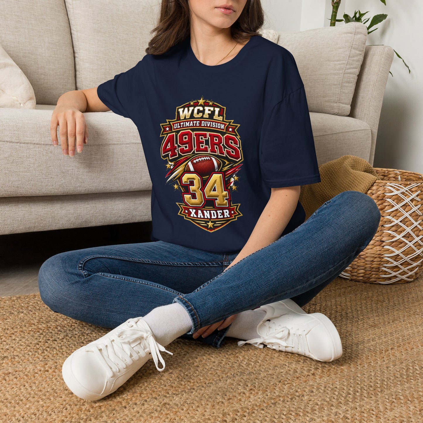 49ers WCFL Football Tee — Ultimate Division Jersey Shirt (Number 34 Xander)