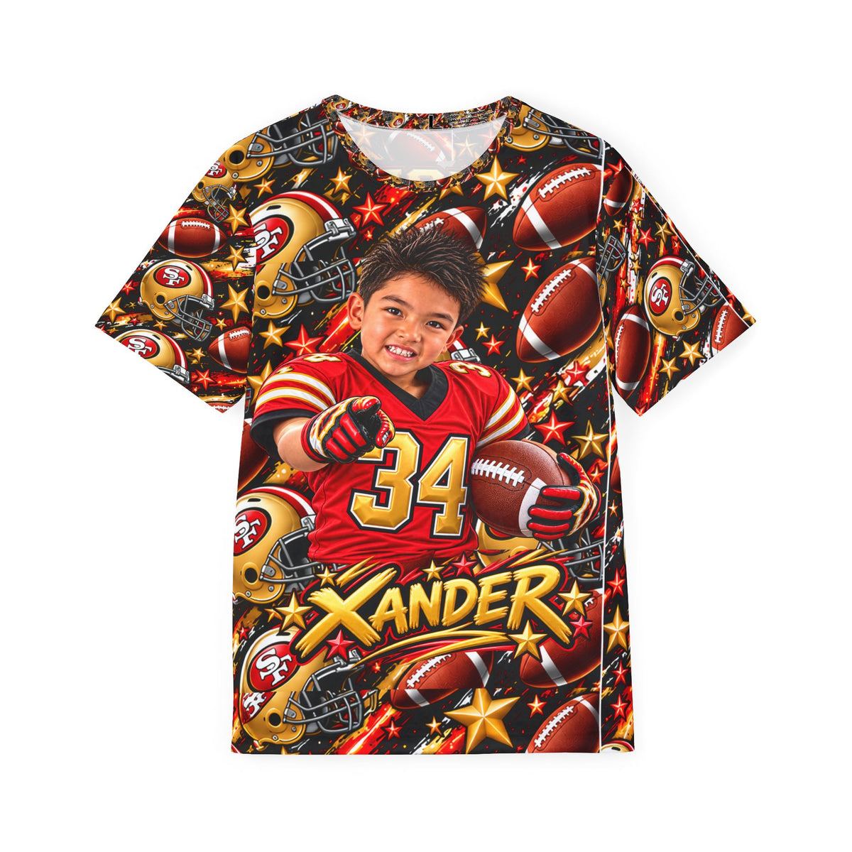 Custom Football Jersey — Personalized Number 34 & Name 'Xander' All-Over Print