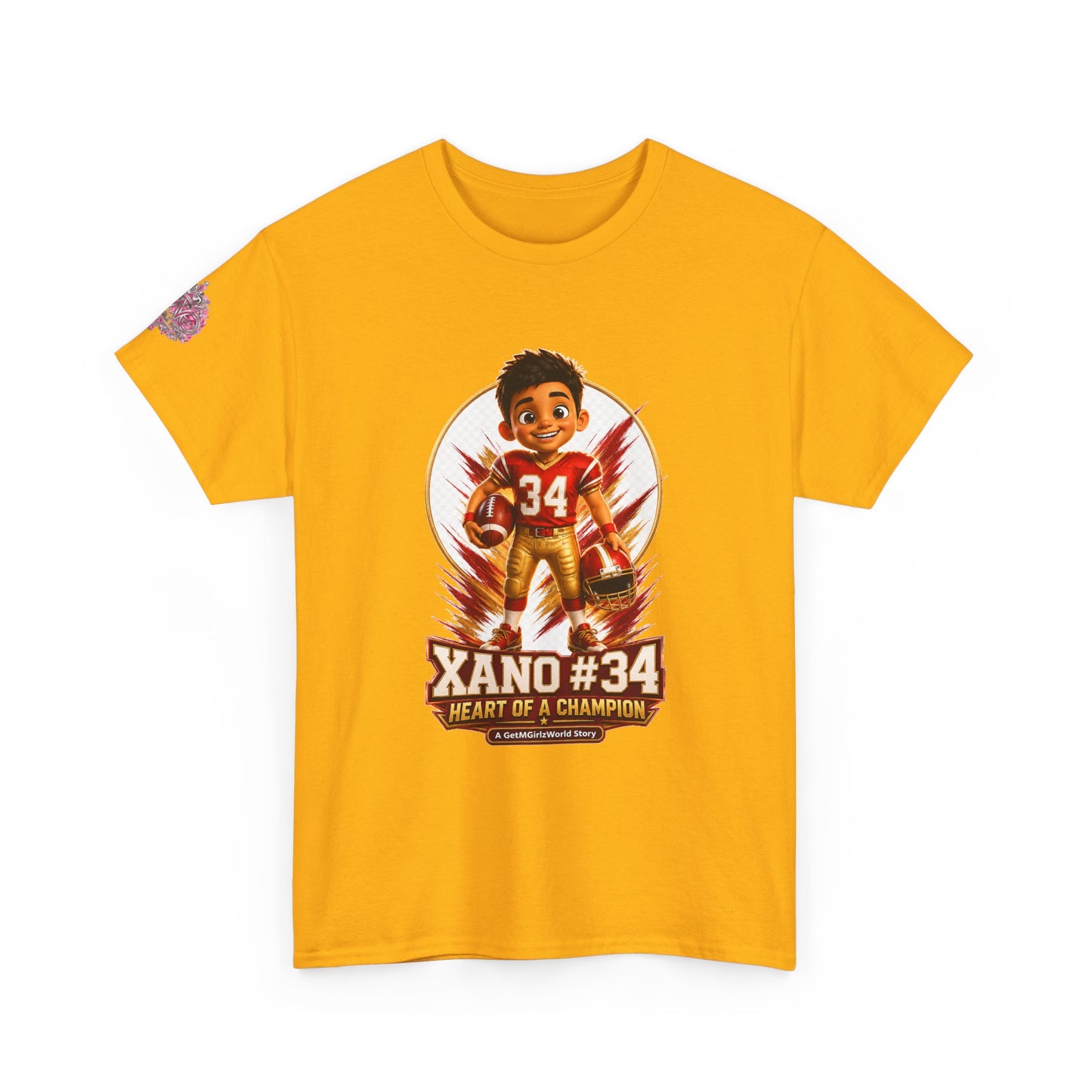 Kids Cartoon Football Tee — “Xano #34: Heart of a Champion” Cartoon Jersey