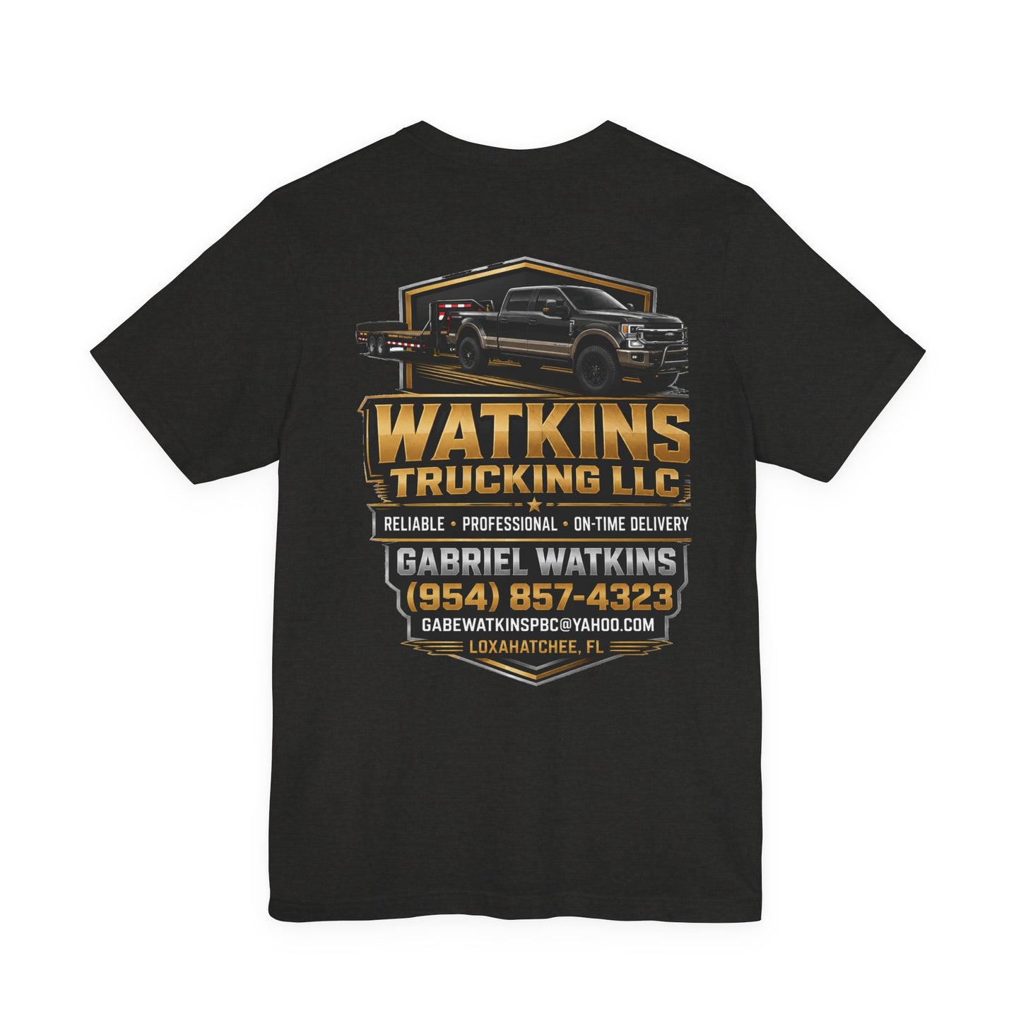 Watkins Trucking LLC Logo T‑Shirt — Gabriel Watkins Contact Graphic Tee