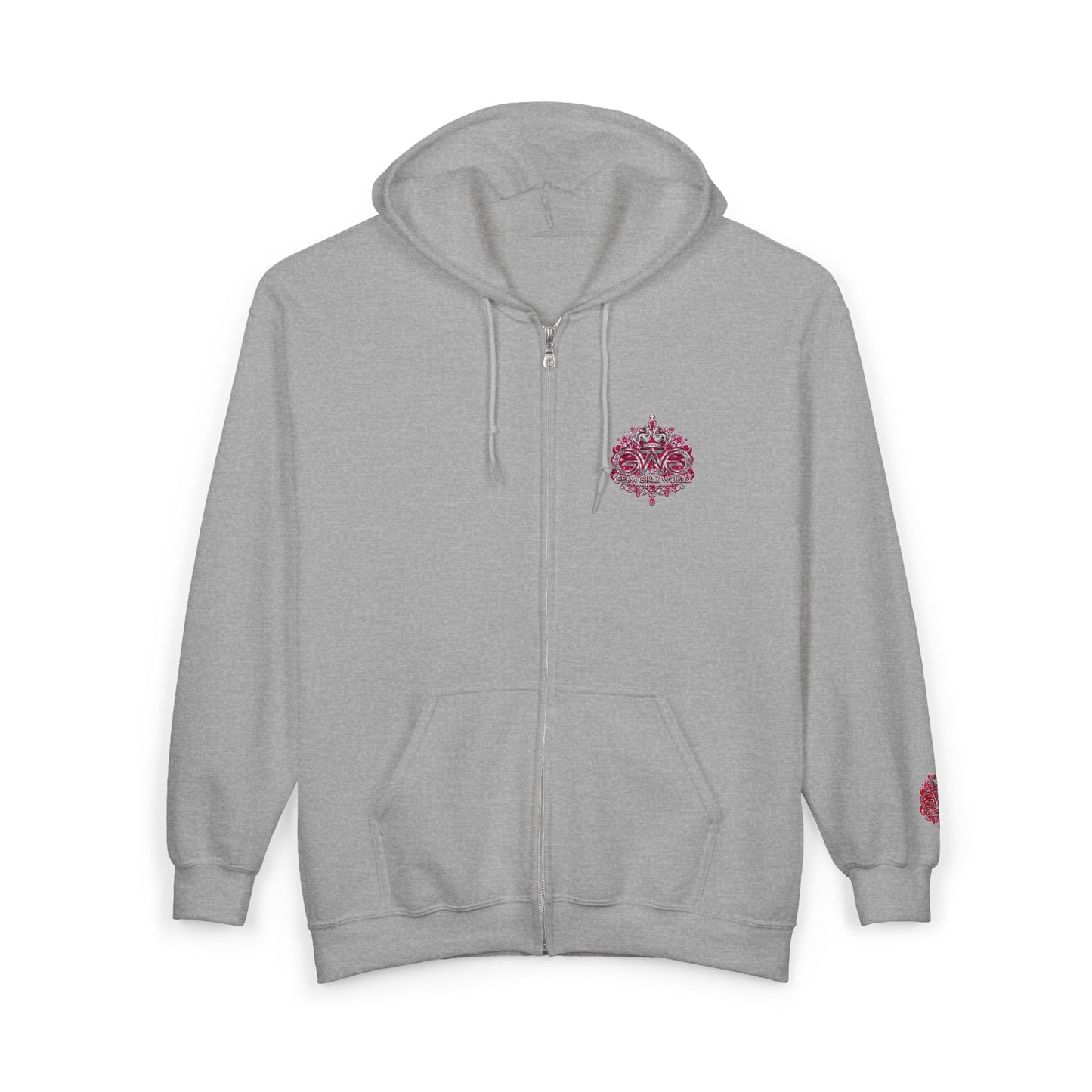 Zip Hoodie with Pink Floral Mandala Chest Design