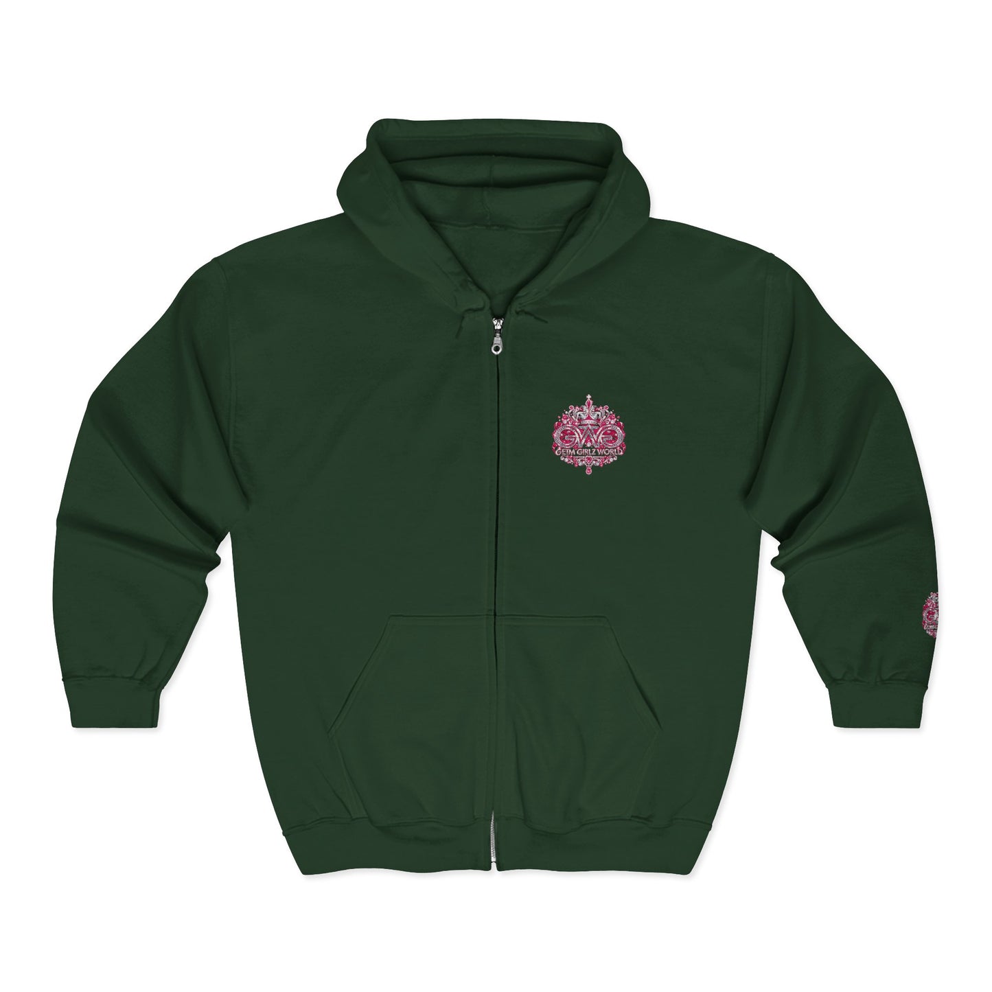 Zip Hoodie with Pink Floral Mandala Chest Design