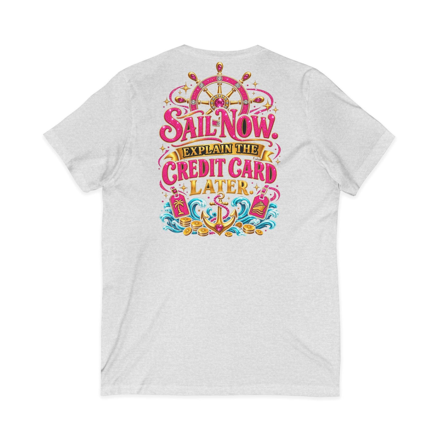 Cruise Vacation V-Neck Tee — "Girl Math" & "Sail Now" Graphic Shirt