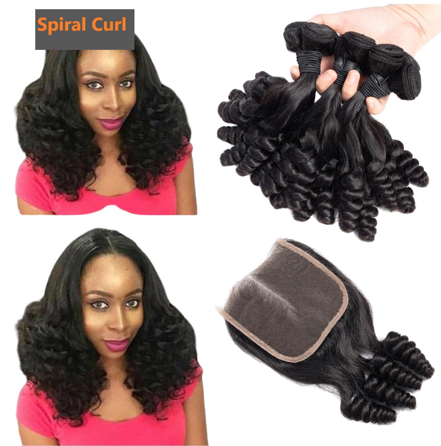 10A Grade Brazilian 3 4 Spiral Curl Human Hair bundles with 4x4 Closure Getmgirlzworld Shop