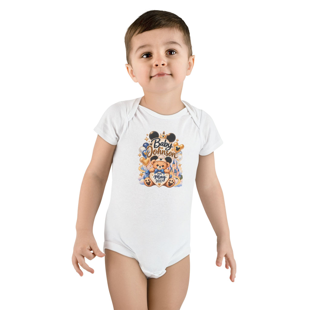 Custom Baby Short Sleeve Onesie – Disney Family Vacation Character Design