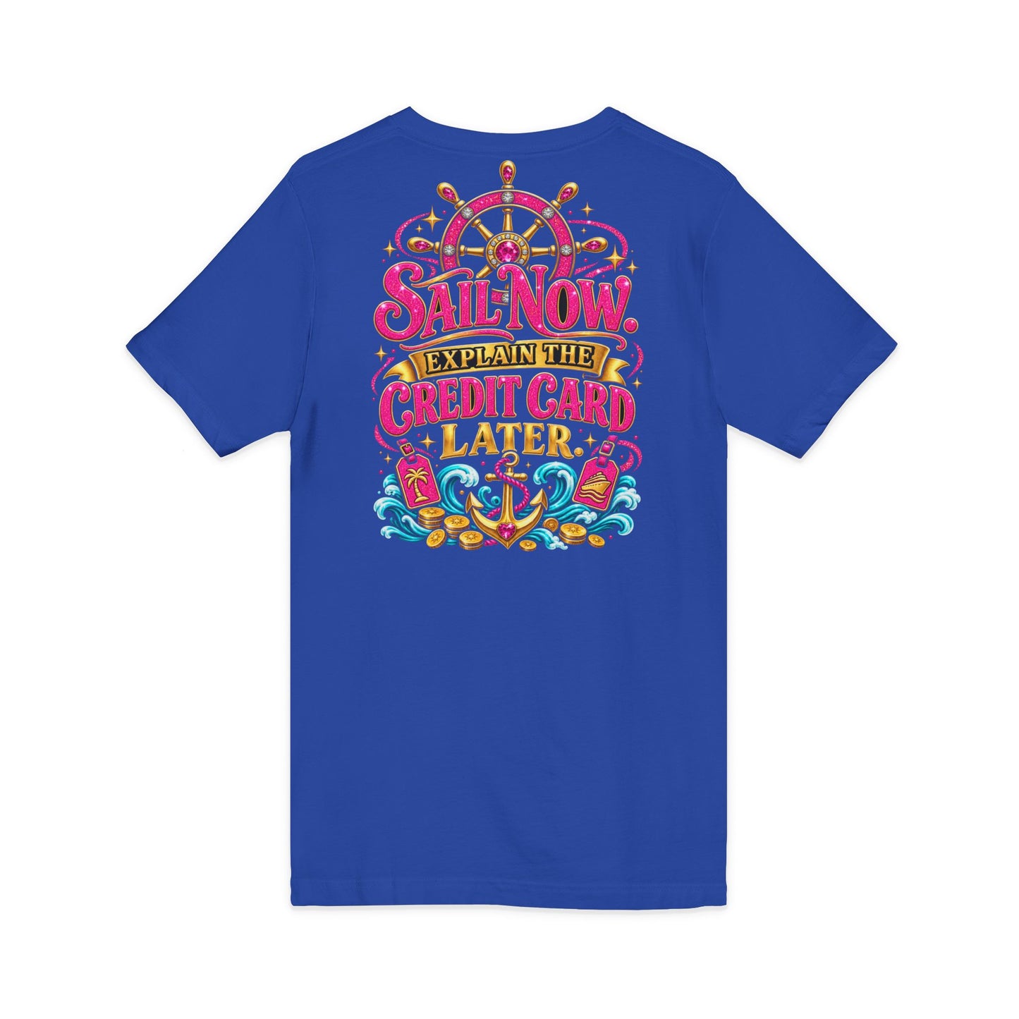 Cruise Vacation V-Neck Tee — "Girl Math" & "Sail Now" Graphic Shirt