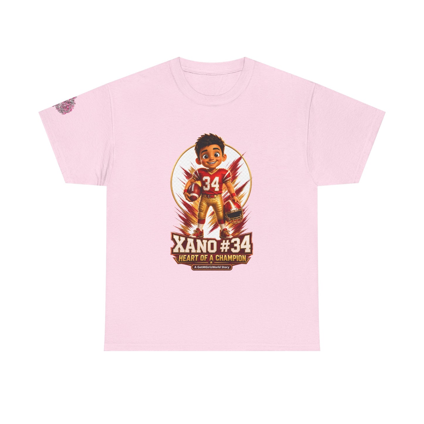Kids Cartoon Football Tee — “Xano #34: Heart of a Champion” Cartoon Jersey