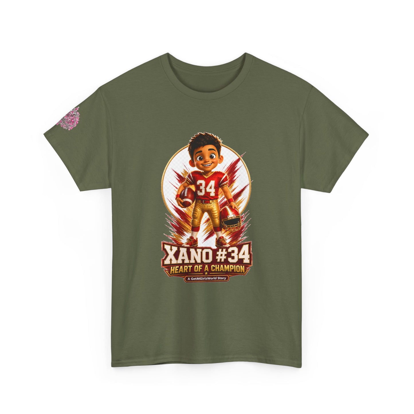 Kids Cartoon Football Tee — “Xano #34: Heart of a Champion” Cartoon Jersey