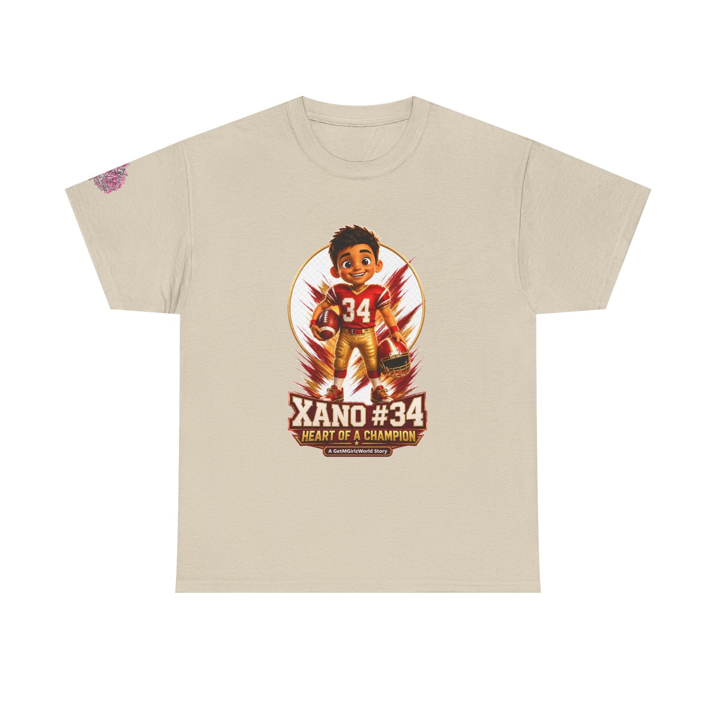 Kids Cartoon Football Tee — “Xano #34: Heart of a Champion” Cartoon Jersey