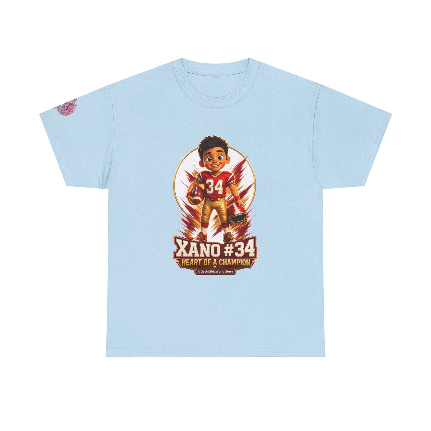 Kids Cartoon Football Tee — “Xano #34: Heart of a Champion” Cartoon Jersey