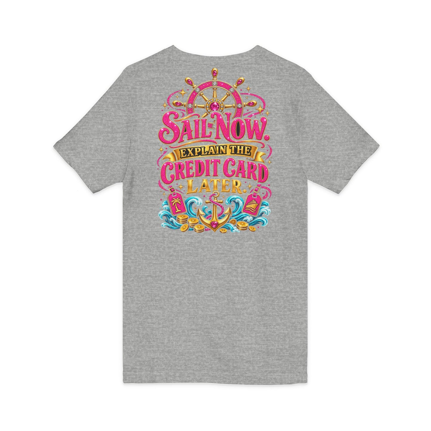 Cruise Vacation V-Neck Tee — "Girl Math" & "Sail Now" Graphic Shirt